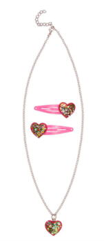 Kolli: 6 Sparkle My Heart Snap Clips and Necklace