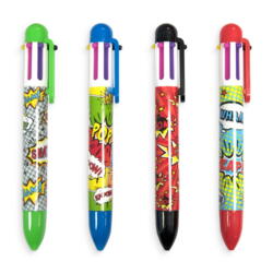 Kolli: 1 Six Click Ballpoint Pens - Display of 24 - Comic Attack