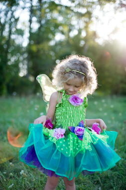 Kolli: 1 Fairy Blooms Deluxe Dress & Wings, Green, Size 3-4