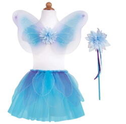 Kolli: 2 Glitter skirt/wings and wand set blue, SIZE US 4-7