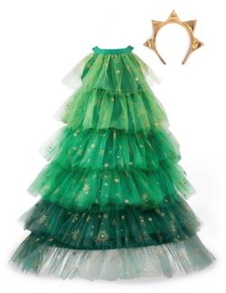 Kolli: 1 Christmas Tree Dress with Headpiece, SIZE US 3-4