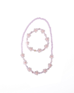 Kolli: 6 Pink Crystal Blooms Necklace & Bracelet Set, 2 pcs