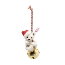 Kolli: 1 Teddy bear ornament on bell, white - 10 cm