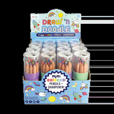 Kolli: 1 Draw 'n' Doodle Mini Colored Pencils + Sharpener - Set of 12 (Display of 16)