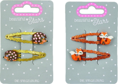 Kolli: 18 Hair clips fox & hedgehog