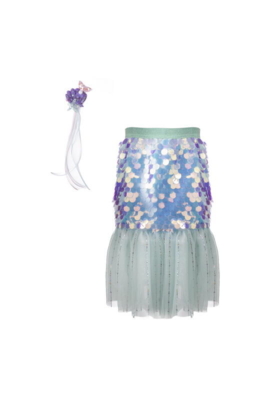 Kolli: 2 Bling Bling Mermaid Skirt & Hairclip Set Mint, SIZE US 4-6