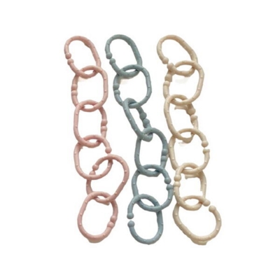 Kolli: 6 Barnvagnsringar- beige/ grå/ rosa, 18pack. (7x5cm)