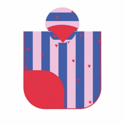 Kolli: 3 Poncho- Randig, blå/rosa