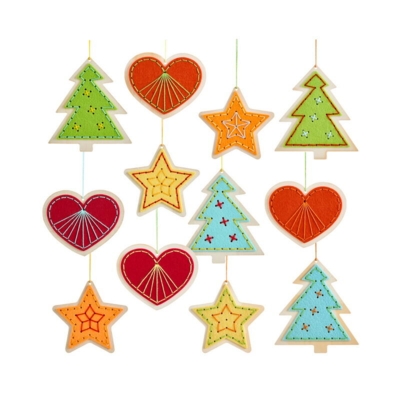 Kolli: 4 Craft Kit – Heart, Star & Pine Tree Embroidery Dec