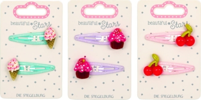 Kolli: 18 Hair clips ice cream / cherry / muffin Beautiful Stars