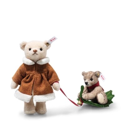 Kolli: 1 Mama Teddy bear with child on Holly Express, multicoloured - 16 cm