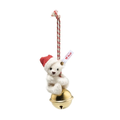 Kolli: 1 Teddy bear ornament on bell, white - 10 cm