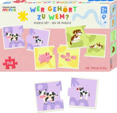 Kolli: 4 Puzzle set - who belongs to whom? (7x2pc)  farm animals Spiegelburg Minis